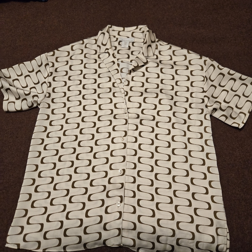 House of Harlow 1960 Abstract Shirt Women's Size Medium Brown And Cream